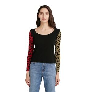 Desigual Black Top with Leopard Print Sleeves